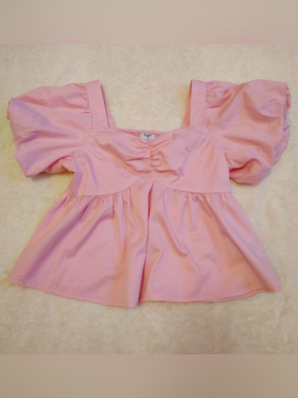 Old Navy Pink Lightweight Cotton Short Balloon Sleeve Crop Top Square Neck Sz M.
